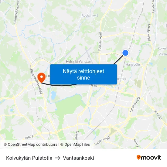 Koivukylän Puistotie to Vantaankoski map