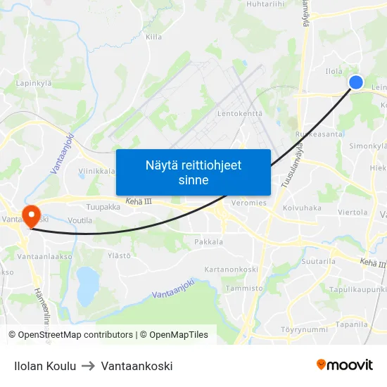 Ilolan Koulu to Vantaankoski map