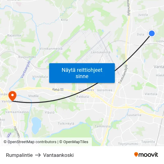Rumpalintie to Vantaankoski map