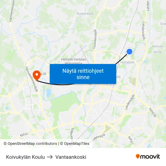 Koivukylän Koulu to Vantaankoski map