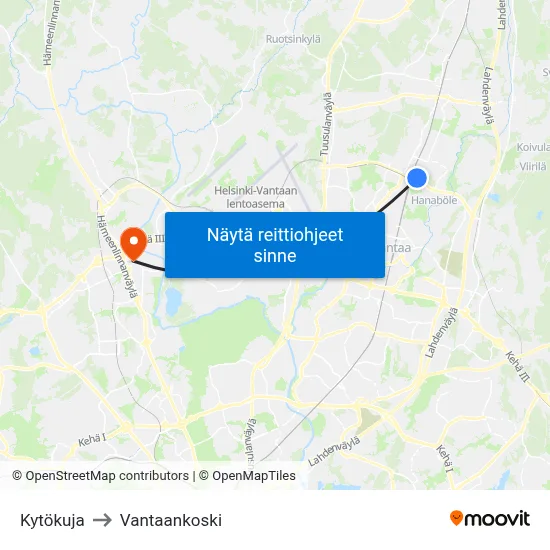 Kytökuja to Vantaankoski map