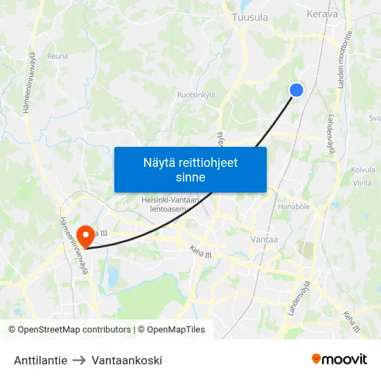 Anttilantie to Vantaankoski map