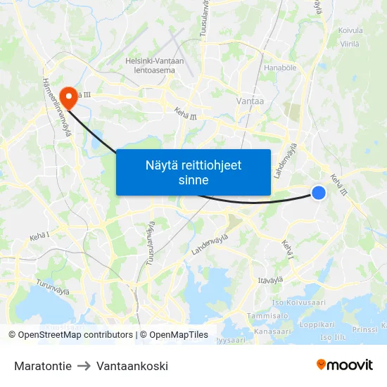 Maratontie to Vantaankoski map