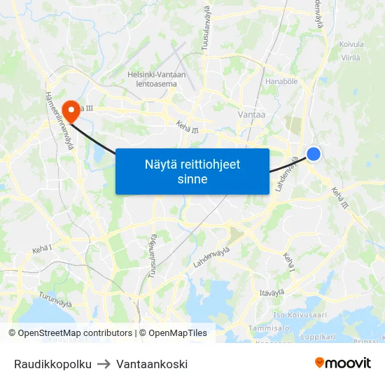 Raudikkopolku to Vantaankoski map