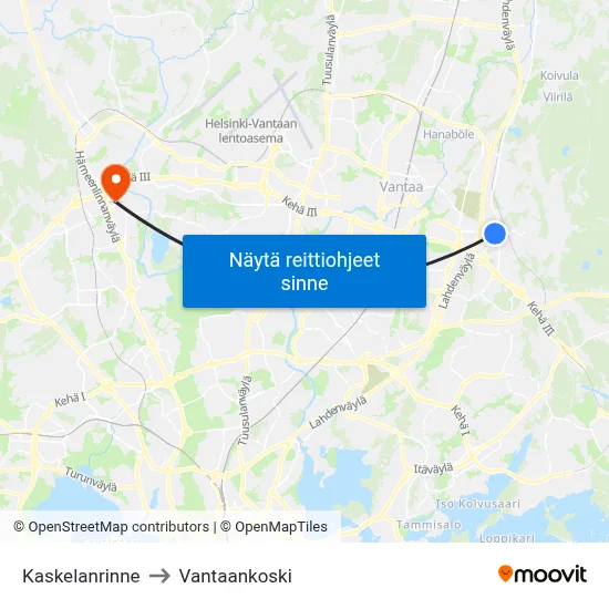 Kaskelanrinne to Vantaankoski map