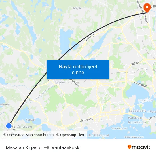 Masalan Kirjasto to Vantaankoski map