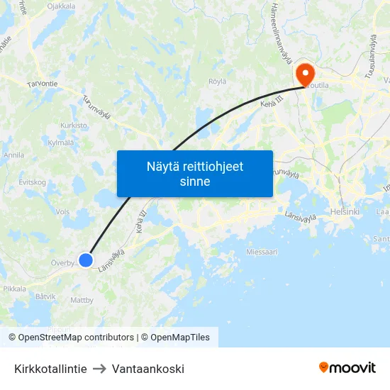 Kirkkotallintie to Vantaankoski map