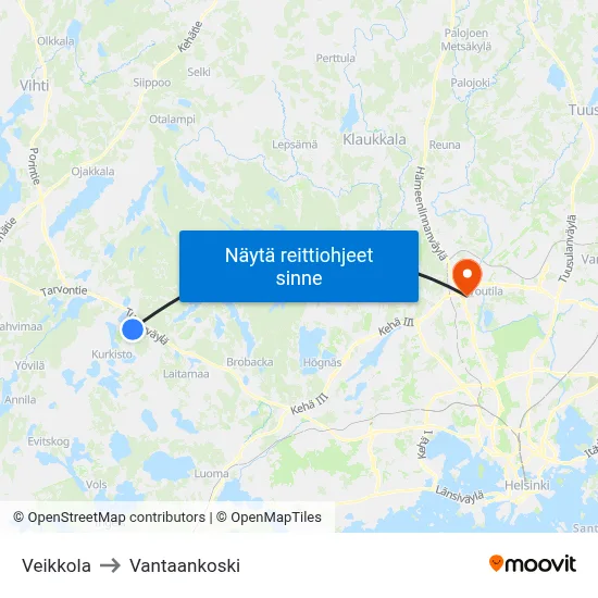 Veikkola to Vantaankoski map