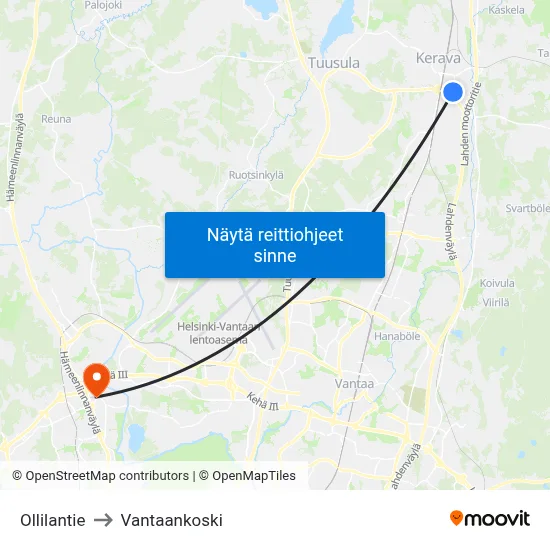 Ollilantie to Vantaankoski map