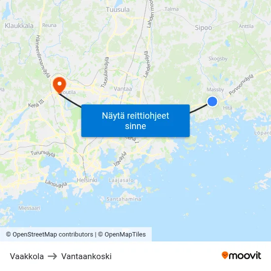 Vaakkola to Vantaankoski map