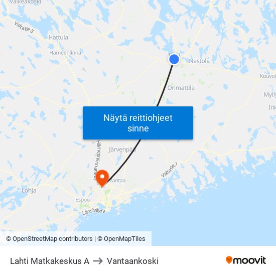 Lahti Matkakeskus A to Vantaankoski map