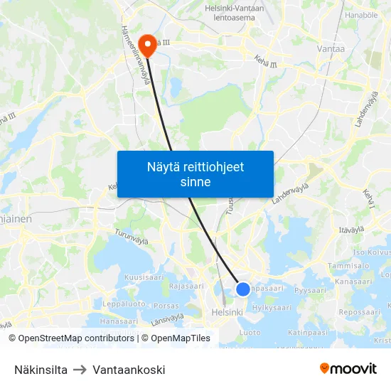 Näkinsilta to Vantaankoski map