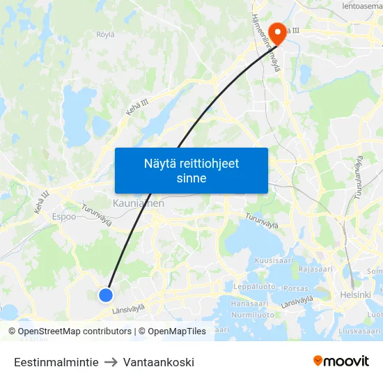 Eestinmalmintie to Vantaankoski map