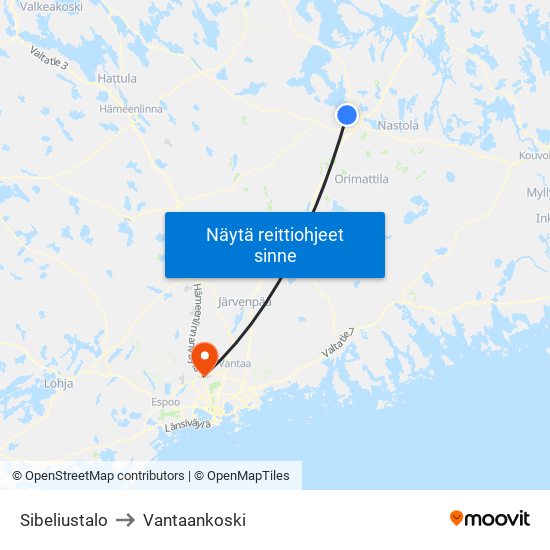 Sibeliustalo to Vantaankoski map