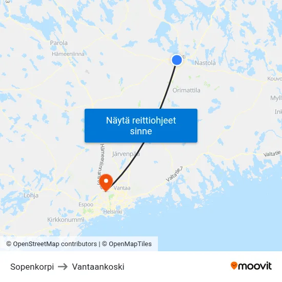 Sopenkorpi to Vantaankoski map