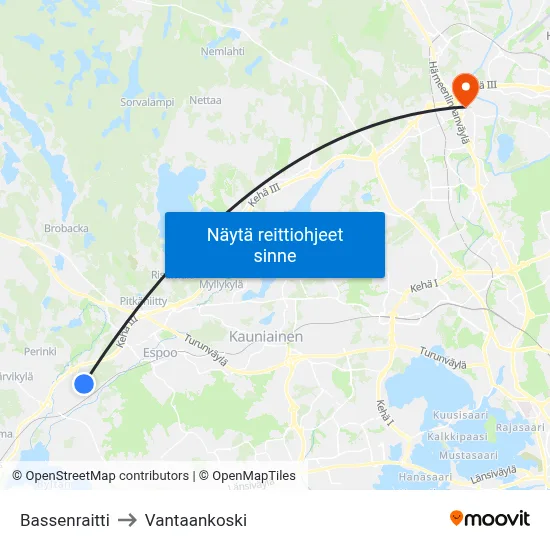 Bassenraitti to Vantaankoski map