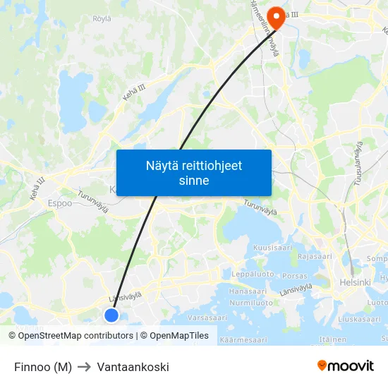 Finnoo (M) to Vantaankoski map