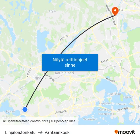 Linjaloistonkatu to Vantaankoski map