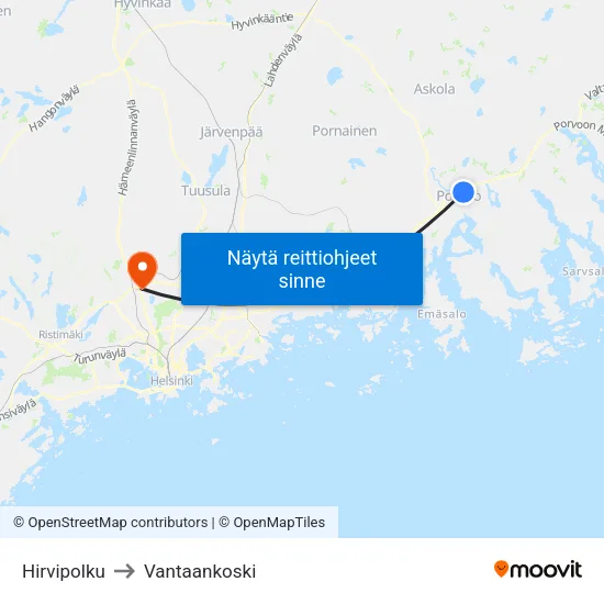 Hirvipolku to Vantaankoski map