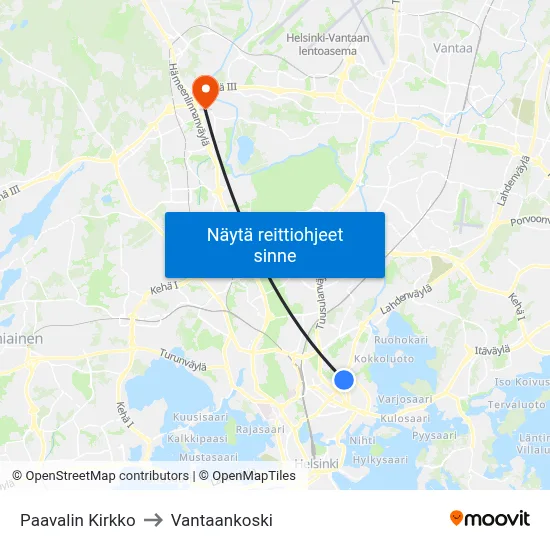 Paavalin Kirkko to Vantaankoski map