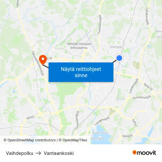 Vaihdepolku to Vantaankoski map