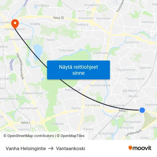 Vanha Helsingintie to Vantaankoski map