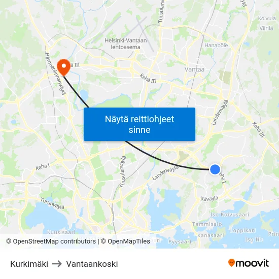 Kurkimäki to Vantaankoski map