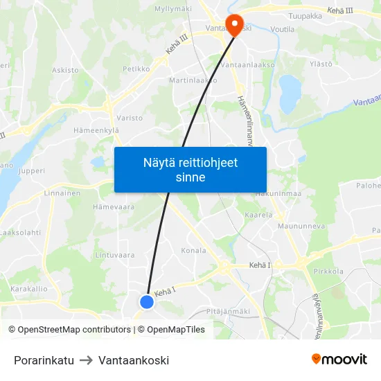 Porarinkatu to Vantaankoski map