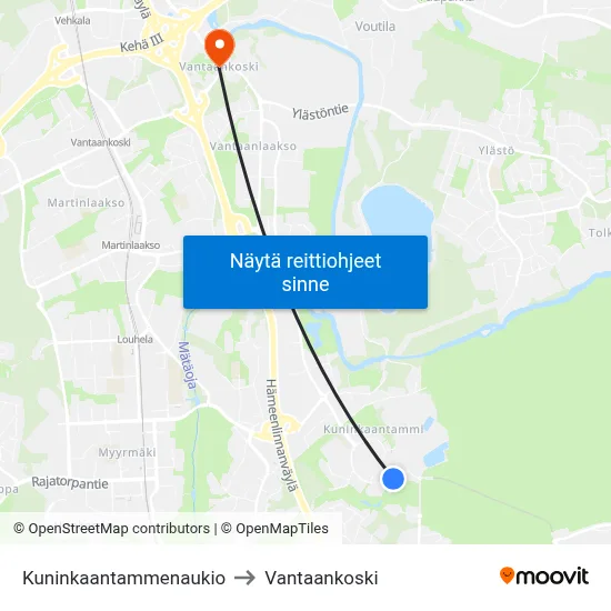 Kuninkaantammenaukio to Vantaankoski map