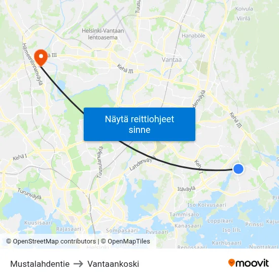 Mustalahdentie to Vantaankoski map