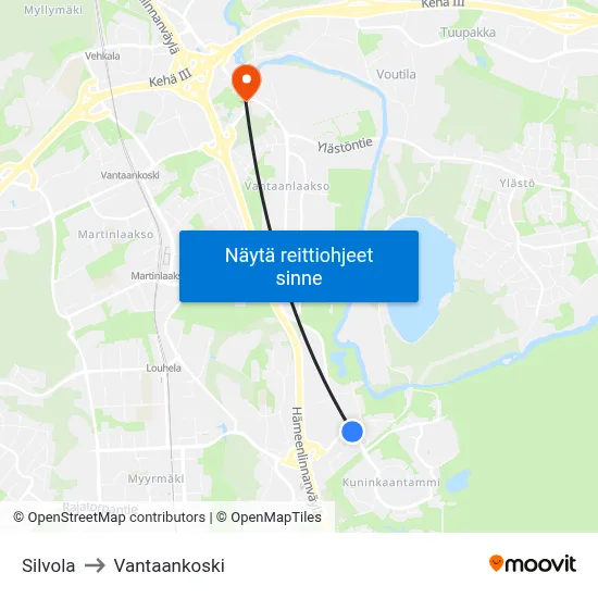 Silvola to Vantaankoski map