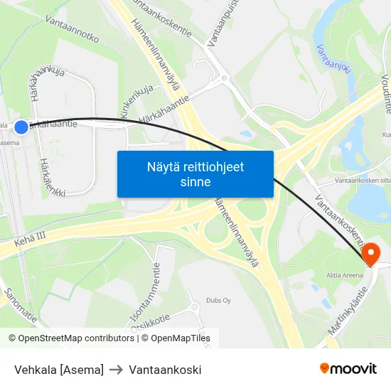 Vehkala [Asema] to Vantaankoski map