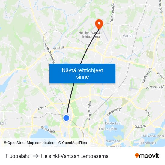 Huopalahti to Helsinki-Vantaan Lentoasema map