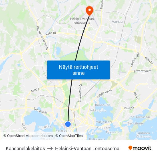 Kansaneläkelaitos to Helsinki-Vantaan Lentoasema map