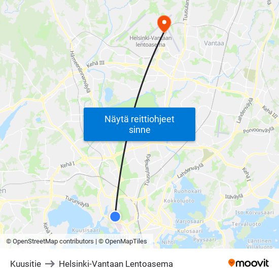 Kuusitie to Helsinki-Vantaan Lentoasema map