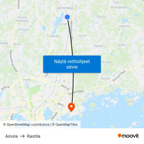 Ainola to Rastila map