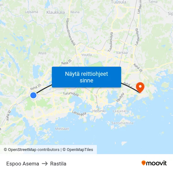 Espoo Asema to Rastila map