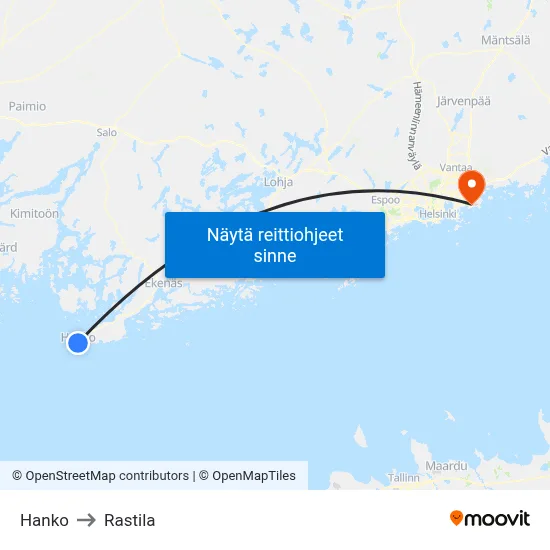 Hanko to Rastila map