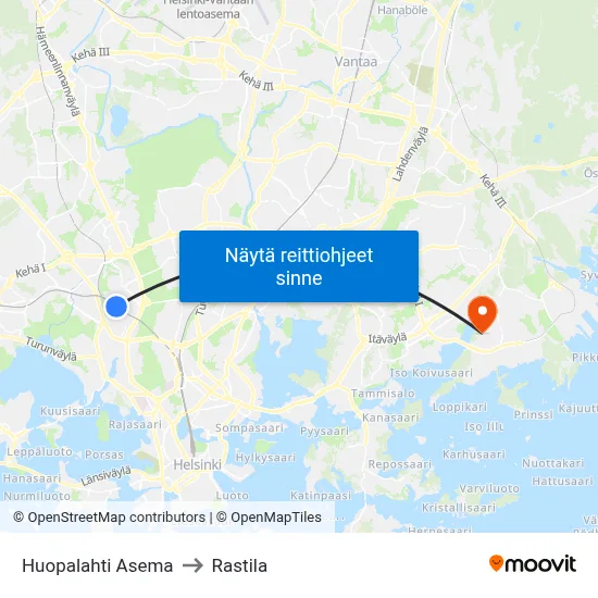 Huopalahti Asema to Rastila map