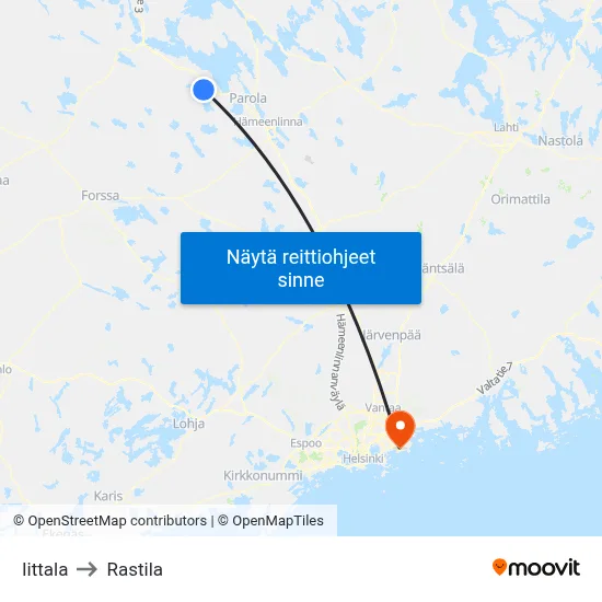 Iittala to Rastila map