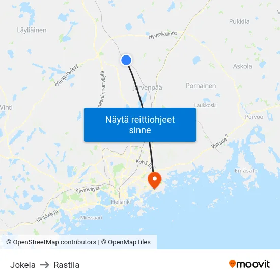 Jokela to Rastila map