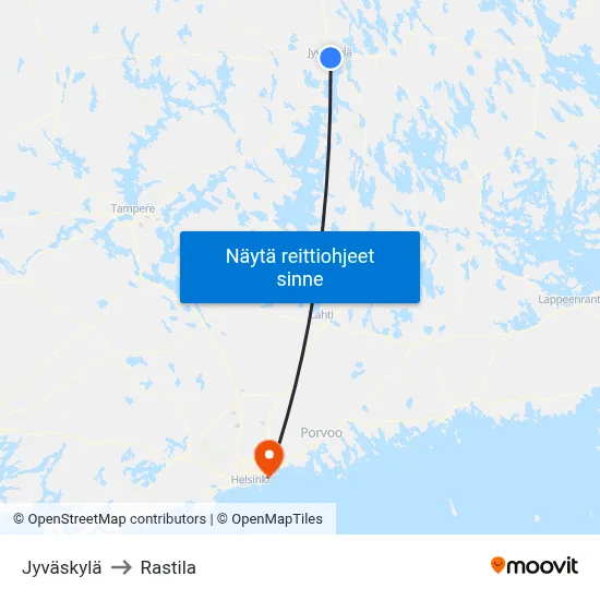 Jyväskylä to Rastila map