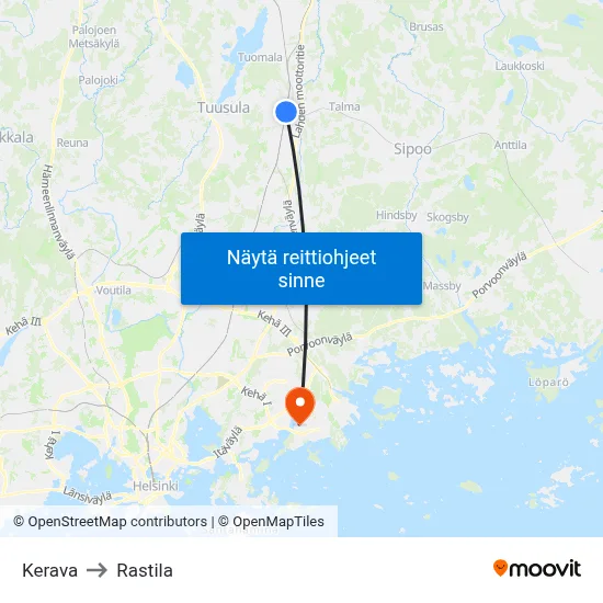 Kerava to Rastila map