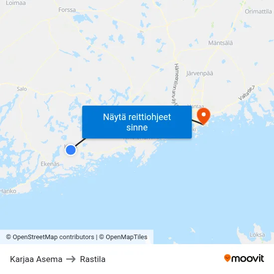 Karjaa Asema to Rastila map