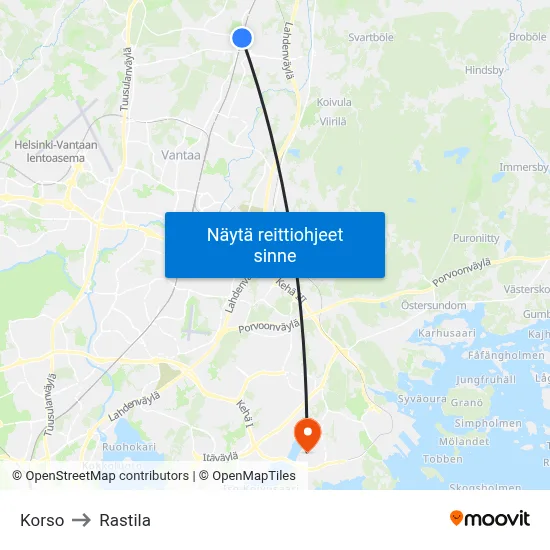 Korso to Rastila map