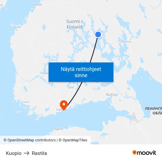 Kuopio to Rastila map