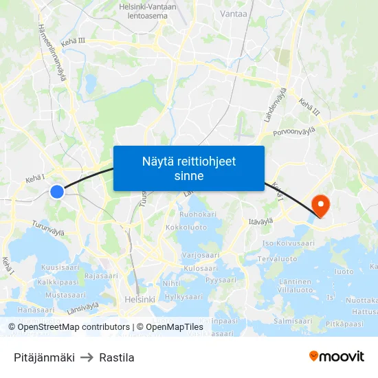 Pitäjänmäki to Rastila map