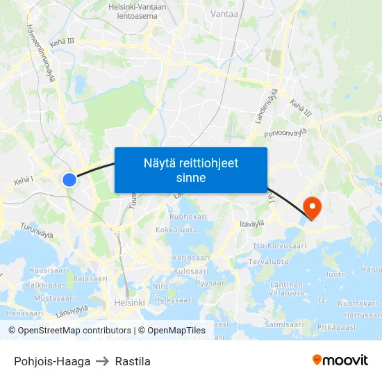 Pohjois-Haaga to Rastila map