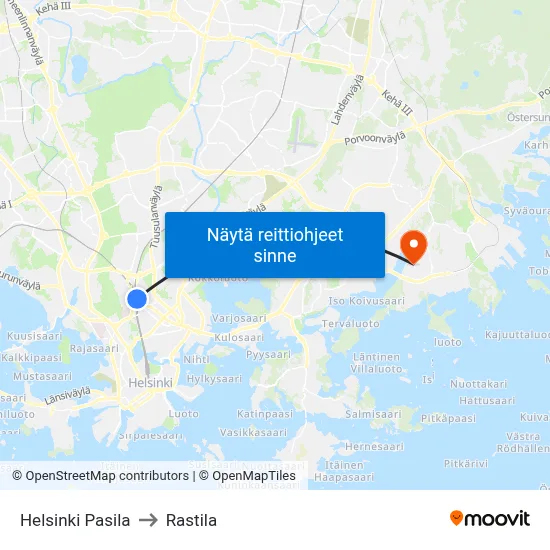 Helsinki Pasila to Rastila map
