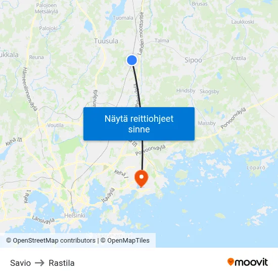 Savio to Rastila map